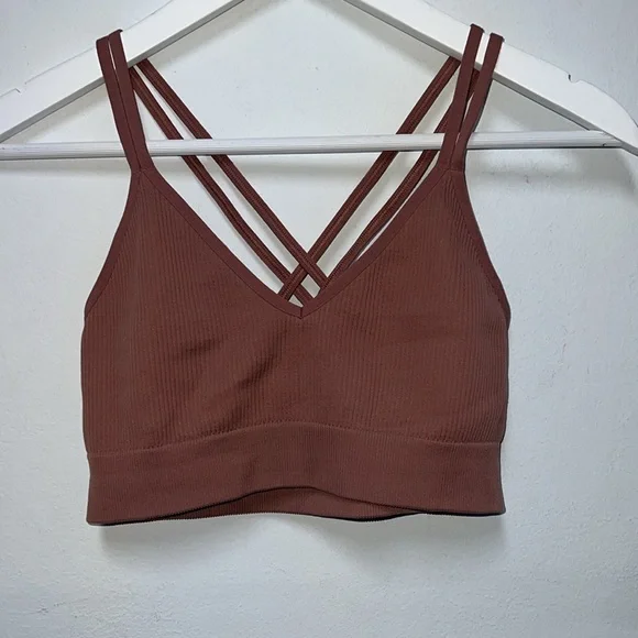 Aerie real good Ribbed Strappy Bralette in Rust pink size M - Picture 3 of 7